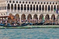 Detail of the DogeÃ¢â¬â¢s Palace on Saint Mark`s square and gondolas. Venice, Italy Royalty Free Stock Photo